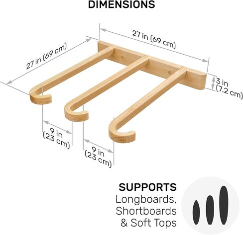 Wooden Triple Surfboard Rack, Wall Mount Vertical Display Holder for Longboards, Shortboards, Snowboards, and Wakeboards, Heavy Duty Solid Wood Storage for Home, Garage, or Commercial Use in Saudi Arabia