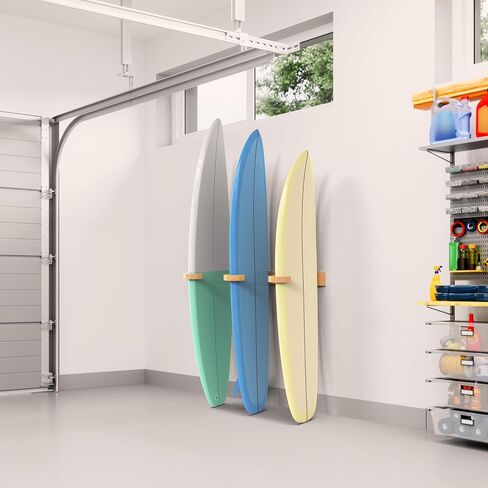 Wooden Triple Surfboard Rack, Wall Mount Vertical Display Holder for Longboards, Shortboards, Snowboards, and Wakeboards, Heavy Duty Solid Wood Storage for Home, Garage, or Commercial Use in Saudi Arabia