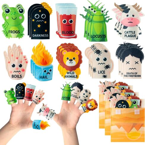 WATINC Passover Felt Finger Puppets - 33Pcs Passover Storytelling Role Play Finger Puppet with Scenario Bags Set, Party Favors Supplies School Fun Story Activities Kids Early Education (Characters) in Saudi Arabia