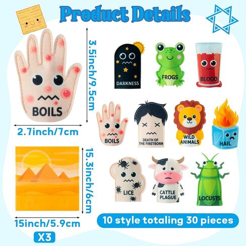 WATINC Passover Felt Finger Puppets - 33Pcs Passover Storytelling Role Play Finger Puppet with Scenario Bags Set, Party Favors Supplies School Fun Story Activities Kids Early Education (Characters) in Saudi Arabia
