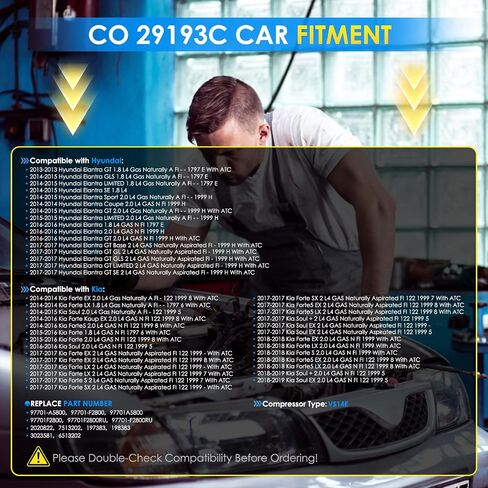 Car A/C ضاغط ملاءمة لـ Hyundai Elantra ، لـ Kia Forte/Soul 1.8L 2.0L 2013-2019 ضاغط AC البديل AC AUTOMOTIVE 97701-A5800 ، 97701-F2800 ، 97701A5800 A/C ضاغط CAR CO 29193C in Saudi Arabia