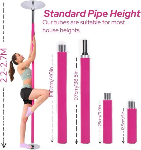 Portable Professional Pink Silicone Dance Pole Kit,360 Spin and Static 2.2-2.7 M Stripper Pole, Height Adjustable Fitness Pole,Fitness Gym Equipment for Home Fitness,Exercise,Bar,Gym,Party in Saudi Arabia