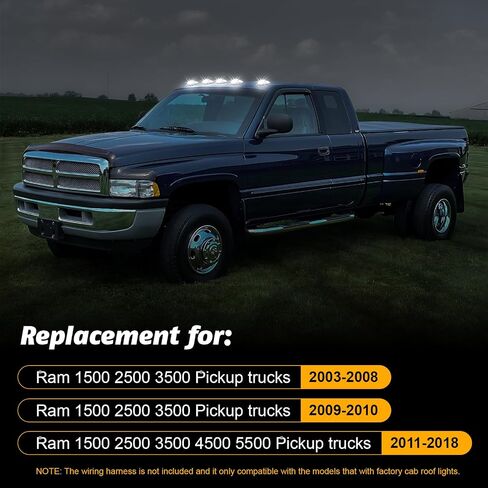 5Pcs Led white cab roof Lights with 2003-2018 Ram 1500 2500 3500,2011-2018 Ram 4500 5500 Pickup trucks smoke len white lights(only compatible with the models that with factory cab roof lights) in Kuwait