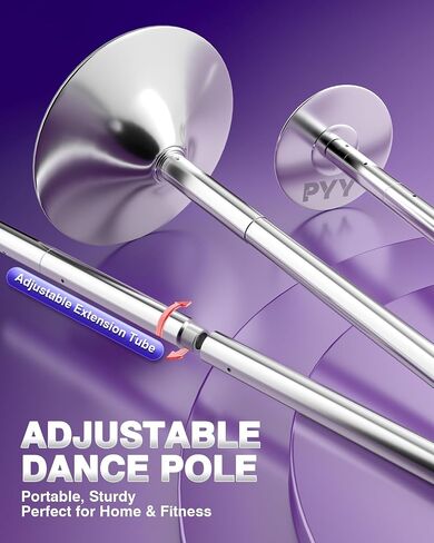 PYY Dance Pole - قطب الرقص القابل للتعديل والمحمول لحانة استوديو الصالة الرياضية المنزلية لسقوف 88 "-132" ، وإنهاء 45 ملم للكروم ، والغزل والستاتي ، لا مطلوب حفر ، مع أضواء مرحلة LED عن بُعد ، فضية ، فضية in Saudi Arabia