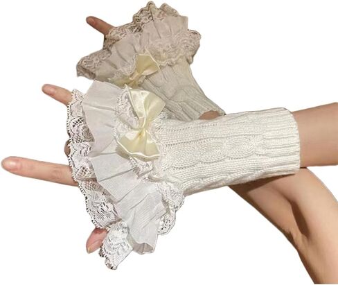 Y2K Women Teen Girls Knitted Arm Warmers Japanese Harajuke Cosplay Lolita Cute Fingerless Mittens Thumb Hole Gloves in Kuwait