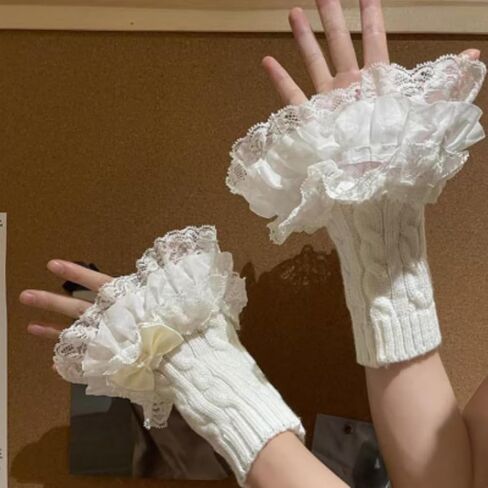 Y2K Women Teen Girls Knitted Arm Warmers Japanese Harajuke Cosplay Lolita Cute Fingerless Mittens Thumb Hole Gloves in Kuwait