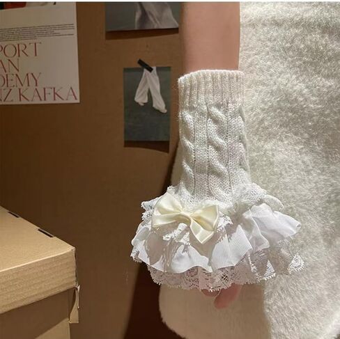 Y2K Women Teen Girls Knitted Arm Warmers Japanese Harajuke Cosplay Lolita Cute Fingerless Mittens Thumb Hole Gloves in Kuwait