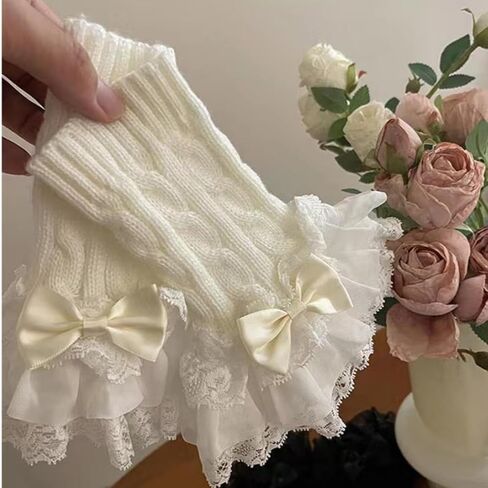 Y2K Women Teen Girls Knitted Arm Warmers Japanese Harajuke Cosplay Lolita Cute Fingerless Mittens Thumb Hole Gloves in Kuwait