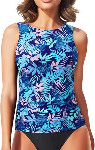 قمم Tankini السوداء للنساء - أعلى رقبة سباحة أعلى فقط بدلات الاستحمام مضلعة زر السباحة لا يوجد قاع l in Kuwait