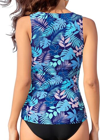 قمم Tankini السوداء للنساء - أعلى رقبة سباحة أعلى فقط بدلات الاستحمام مضلعة زر السباحة لا يوجد قاع l in Kuwait