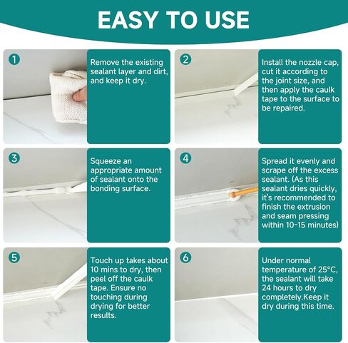 سد السيليكون الأبيض للحمام والمطبخ ، مانعة للتسرب من السيليكون المقاوم للماء للاستحمام ، كونترتوب ، سهلة الاستخدام مع الأداة ، التصاق أقوى ، دليل تقليص وكراك ، طويل الأمد (5.29 أوقية أبيض) in Kuwait