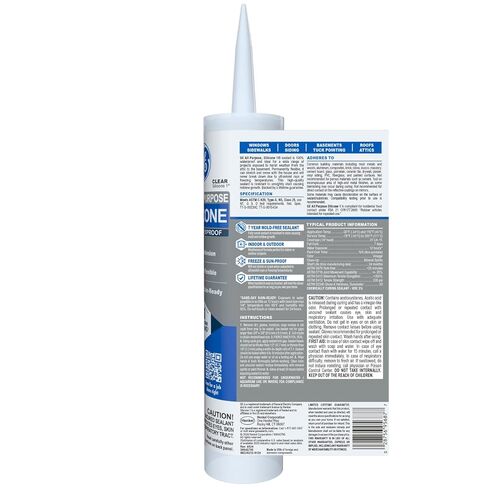 GE All Purpose Silicone Caulk for Window & Door, Clear, 10.1 fl oz Cartridge, 1 Pack - 100% Waterproof Silicone Sealant, Strong Adhesion, Freeze & Sun Proof in Saudi Arabia