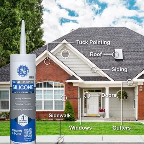 GE All Purpose Silicone Caulk for Window & Door, Clear, 10.1 fl oz Cartridge, 1 Pack - 100% Waterproof Silicone Sealant, Strong Adhesion, Freeze & Sun Proof in Saudi Arabia