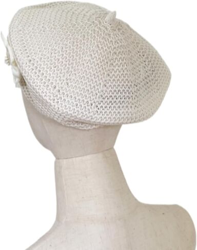 Women's Summer Crochet Straw Beret Handmade Cutout Floral Beanie Hat Artist Painter Cap in Kuwait