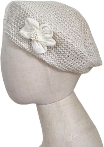 Women's Summer Crochet Straw Beret Handmade Cutout Floral Beanie Hat Artist Painter Cap in Kuwait