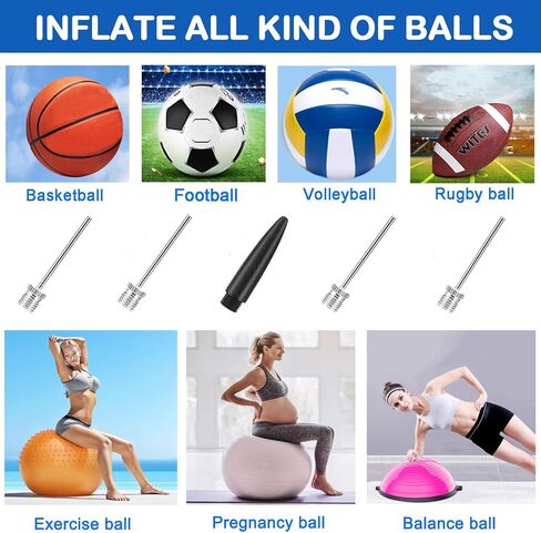 Ball Pump with Needle Storage(Never Lose Pin) Basketball Pump with 5 Needles and Extendable Cable, Soccer Football Pumps, Volleyball Pump Rugby Ball Inflator - Great for All Balls in Saudi Arabia