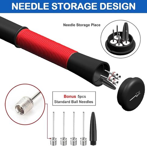 Ball Pump with Needle Storage(Never Lose Pin) Basketball Pump with 5 Needles and Extendable Cable, Soccer Football Pumps, Volleyball Pump Rugby Ball Inflator - Great for All Balls in Saudi Arabia