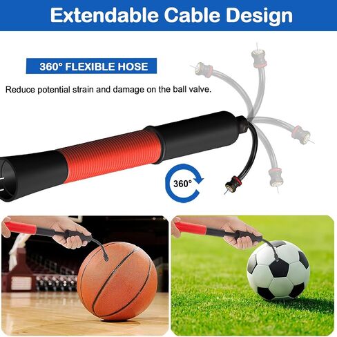 Ball Pump with Needle Storage(Never Lose Pin) Basketball Pump with 5 Needles and Extendable Cable, Soccer Football Pumps, Volleyball Pump Rugby Ball Inflator - Great for All Balls in Saudi Arabia