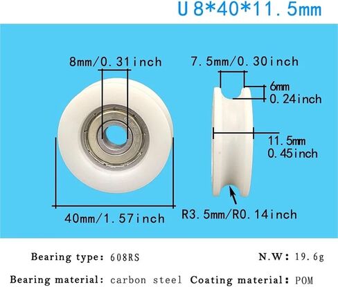10pcs 1.5 بوصة باللون الأبيض محمل مطلي 608 تحمل 8 مم ، دفتر الأسطوانة 40mm.rubber المحامل ، عجلات door glooped in Saudi Arabia