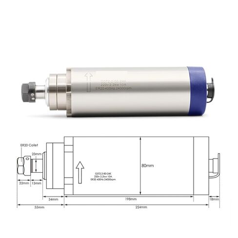 220V 2.2kw ER20 محرك مغزل مبرد بالهواء CNC 4 محامل عالية التردد 2.2 كيلو واط VFD قوس الألمنيوم المصبوب (محمل كرة سيراميك) in Kuwait