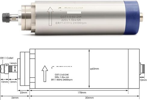 1.5KW ER11 air-Cooled Spindle Motor 220V/110V 65mm Diameter 4 Ball Bearing Spindle(220V) in Saudi Arabia