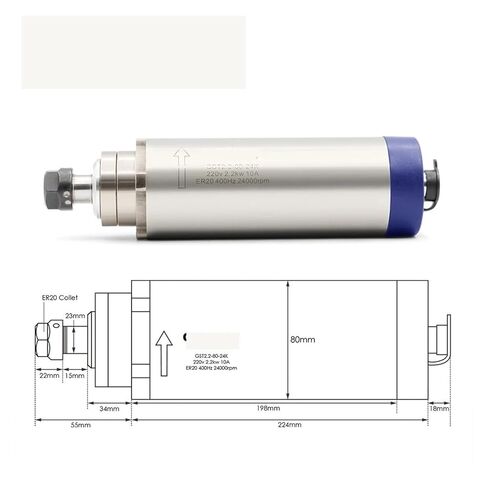 220 فولت 2.2 كيلو واط ER20 محرك المغزل المبرد بالهواء 80 مم DIY المبرد بالهواء 4 محامل (محمل كرة سيراميك ، 380 فولت) in Kuwait