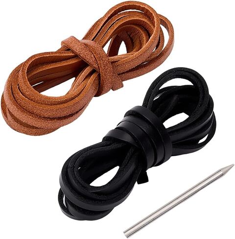 GORGECRAFT 4M Catchers Mitt Lace Cowhide Leather Brown Portable Sport Baseball Softball Glove Repair Flat Laces Kit with Stainless Steel Lacing Needle for Catchers Gloves Athletes Supplies in Saudi Arabia