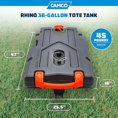 يتميز Camco Rhino 15 Gallon RV Tote-يتميز بعجلات كبيرة بدون طمث وثقب صرف منخفض-محول سحب من الصلب القابل للإزالة ، وتجهيزات الصرف الصحي 3 'ومزيد من الملحقات RV (39000) in Saudi Arabia
