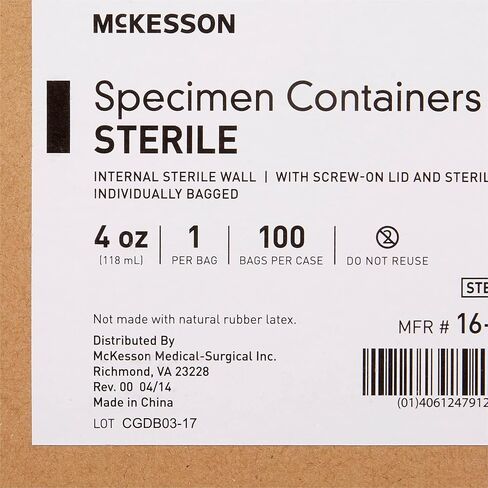 McKesson Specimen Container, Sterile, Translucent, Screw Cap, Leak-Resistant Lid, 4 oz / 120 mL, 1 Count in Saudi Arabia