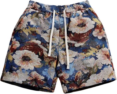 GORGLITTER Men's Floral Rave Shorts Drawstring Waist Summer Shorts with Pockets in Kuwait