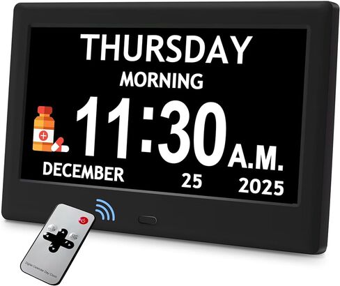 7'' Dementia Clock For Seniors, Large Display Digital Clock With Date, Time, Day Of Week for Elderly, Alzheimer, 1024*600P HD, 10 Reminders & 6 Alarms, Auto Dimming & DST, Remote Control, Brown in Saudi Arabia
