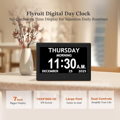 7'' Dementia Clock For Seniors, Large Display Digital Clock With Date, Time, Day Of Week for Elderly, Alzheimer, 1024*600P HD, 10 Reminders & 6 Alarms, Auto Dimming & DST, Remote Control, Brown in Saudi Arabia