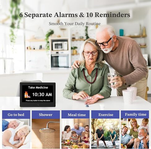 7'' Dementia Clock For Seniors, Large Display Digital Clock With Date, Time, Day Of Week for Elderly, Alzheimer, 1024*600P HD, 10 Reminders & 6 Alarms, Auto Dimming & DST, Remote Control, Brown in Saudi Arabia