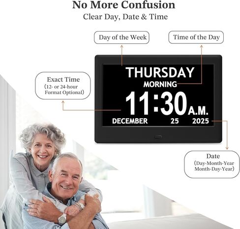 7'' Dementia Clock For Seniors, Large Display Digital Clock With Date, Time, Day Of Week for Elderly, Alzheimer, 1024*600P HD, 10 Reminders & 6 Alarms, Auto Dimming & DST, Remote Control, Brown in Saudi Arabia