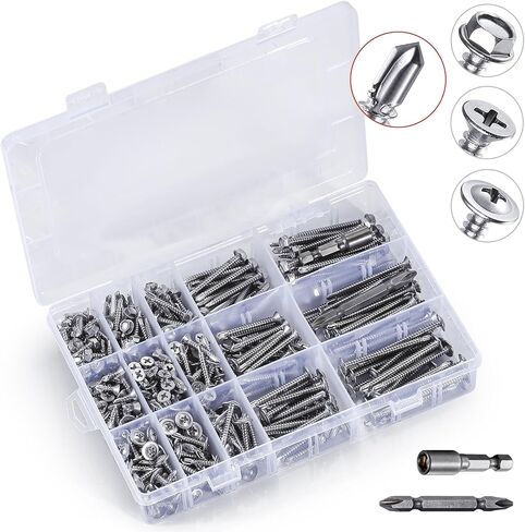 440 Pcs 410 Stainless Steel Sheet Metal Self-Tapping Screws Combination Set with Flat Head, Large Flat Head and Hexagon Head Screws in Saudi Arabia