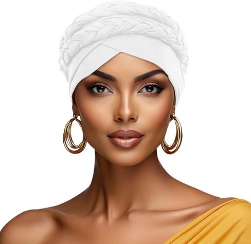 Cotton Beanie Twist Headscarf Stretchy Turban Cap African Women Turban Caps Pre-Tied Double Twisted Braids Wrap Hat Scarf Headwrap Hat Beanie Headwraps - Black in Saudi Arabia