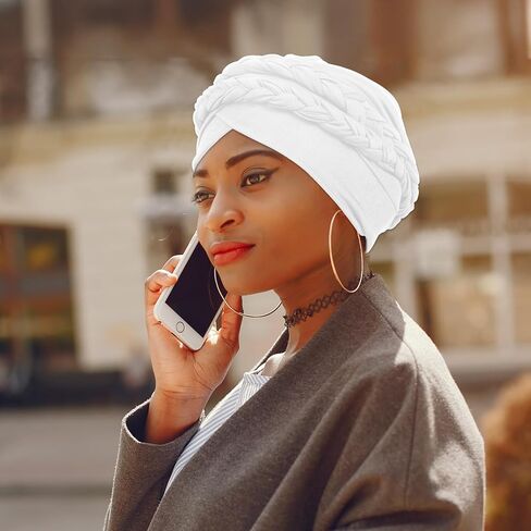 Cotton Beanie Twist Headscarf Stretchy Turban Cap African Women Turban Caps Pre-Tied Double Twisted Braids Wrap Hat Scarf Headwrap Hat Beanie Headwraps - Black in Saudi Arabia