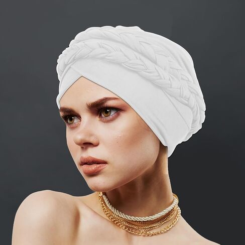 Cotton Beanie Twist Headscarf Stretchy Turban Cap African Women Turban Caps Pre-Tied Double Twisted Braids Wrap Hat Scarf Headwrap Hat Beanie Headwraps - Black in Saudi Arabia