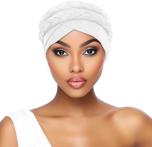 Cotton Beanie Twist Headscarf Stretchy Turban Cap African Women Turban Caps Pre-Tied Double Twisted Braids Wrap Hat Scarf Headwrap Hat Beanie Headwraps - Black in Saudi Arabia