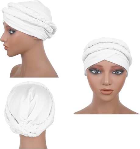 Cotton Beanie Twist Headscarf Stretchy Turban Cap African Women Turban Caps Pre-Tied Double Twisted Braids Wrap Hat Scarf Headwrap Hat Beanie Headwraps - Black in Saudi Arabia