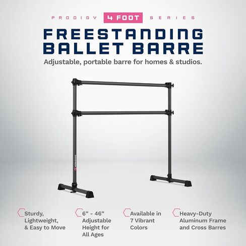 VITA Barre Portable Freestanding Double Ballet Barre, Prodigy, Aluminum | Adjustable Height, USA Made, Home or Gym Exercise Equipment for Kids & Adults | Dance, Fitness, Pilates in Saudi Arabia