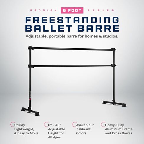 VITA Barre Portable Freestanding Double Ballet Barre, Prodigy, Aluminum | Adjustable Height, USA Made, Home or Gym Exercise Equipment for Kids & Adults | Dance, Fitness, Pilates in Saudi Arabia