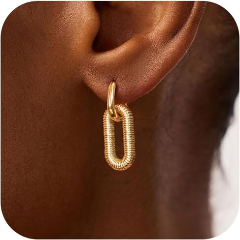 Gold Paperclip Earrings for Women 18K Gold Plated Oval Hoops Earring Rectangle Earrings Square Hoops U Shape Link Hoops Earrings Chunky Hoop Earrings in Kuwait