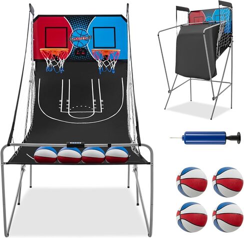 GYMAX Arcade Basketball Game Indoor Foldable with 8 Game Modes, Arcade Sound, 4 Balls and Inflation Pump, Electronic Basketball Games for All Ages Home in Saudi Arabia