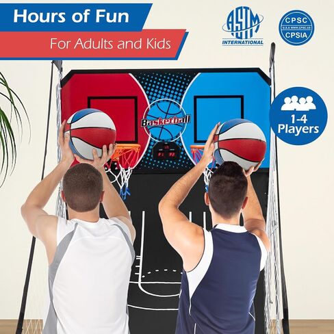 GYMAX Arcade Basketball Game Indoor Foldable with 8 Game Modes, Arcade Sound, 4 Balls and Inflation Pump, Electronic Basketball Games for All Ages Home in Saudi Arabia