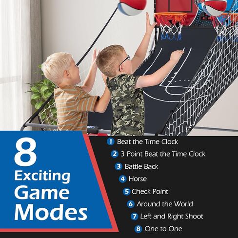 GYMAX Arcade Basketball Game Indoor Foldable with 8 Game Modes, Arcade Sound, 4 Balls and Inflation Pump, Electronic Basketball Games for All Ages Home in Saudi Arabia