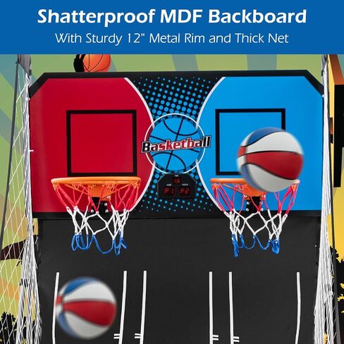 GYMAX Arcade Basketball Game Indoor Foldable with 8 Game Modes, Arcade Sound, 4 Balls and Inflation Pump, Electronic Basketball Games for All Ages Home in Saudi Arabia