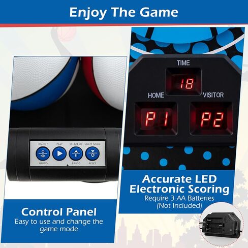 GYMAX Arcade Basketball Game Indoor Foldable with 8 Game Modes, Arcade Sound, 4 Balls and Inflation Pump, Electronic Basketball Games for All Ages Home in Saudi Arabia