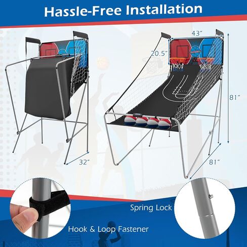 GYMAX Arcade Basketball Game Indoor Foldable with 8 Game Modes, Arcade Sound, 4 Balls and Inflation Pump, Electronic Basketball Games for All Ages Home in Saudi Arabia