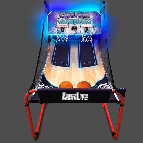 PartyLife 2-Player Basketball Arcade Game w/Optional LED Lights | Electronic Scoring | 5 Balls, 1 Pump, 8 Games | Folding Design | Heavy-Duty Steel Frame | Fun for Everyone - Choose Your Model in Saudi Arabia